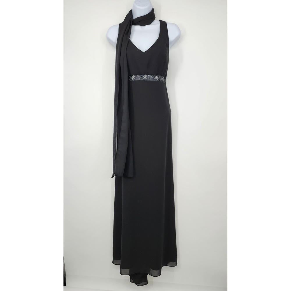 VTG 90s Michelangelo Black‎ Embellished Maxi Dress Size 10 Glam Formal Evening